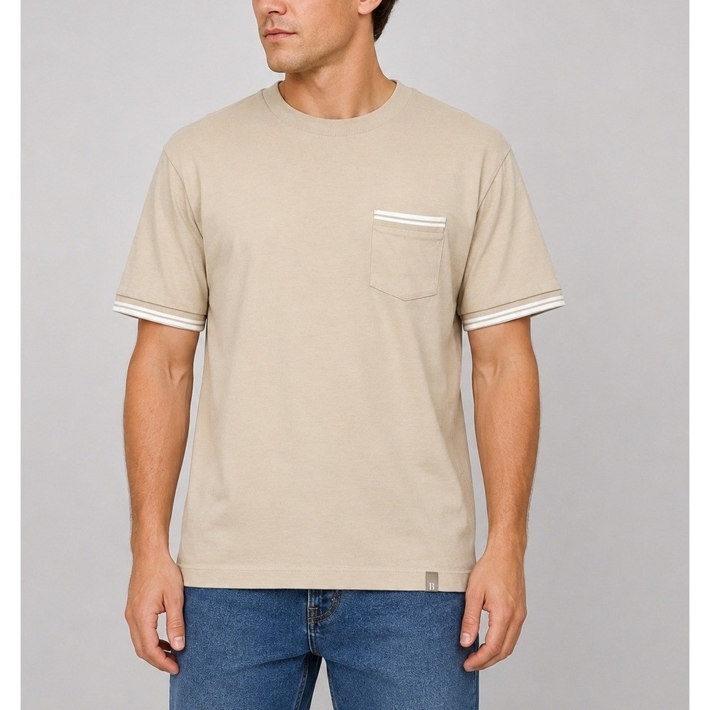Boggi Milano Pocket T-Shirt Mens M Beige Short Sleeve Quiet Luxury Tee Old Money